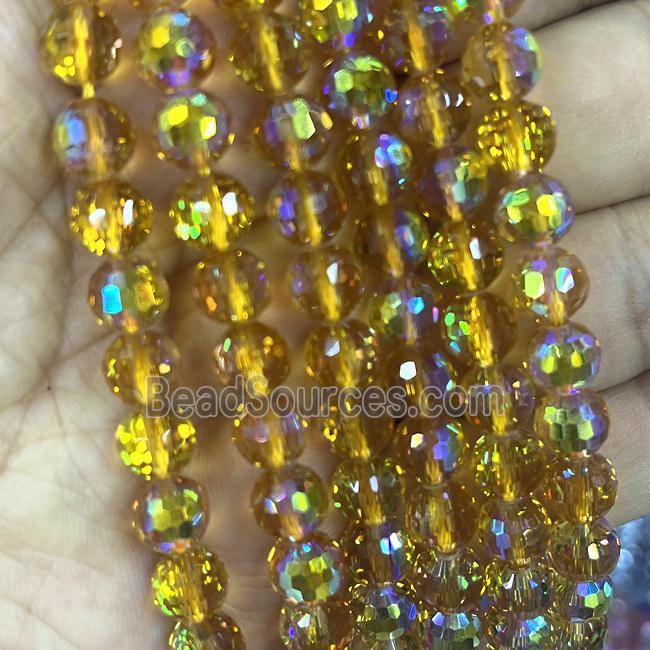 Crystal Glass Beads Faceted Round Golden AB-Color