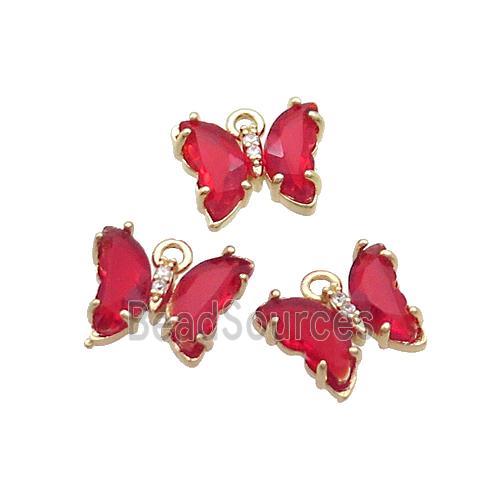 Copper Butterfly Pendant Pave Red Crystal Glass Gold Plated