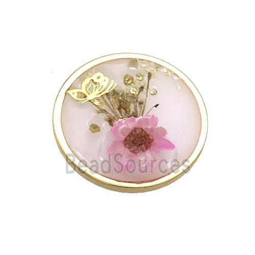 Pink Resin Circle Pendant Flower