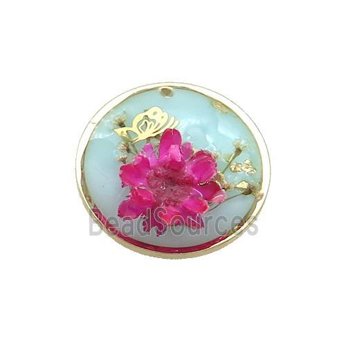 Blue Resin Circle Pendant Flower