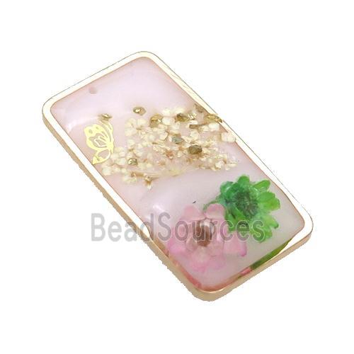 Pink Resin Rectangle Pendant Flower