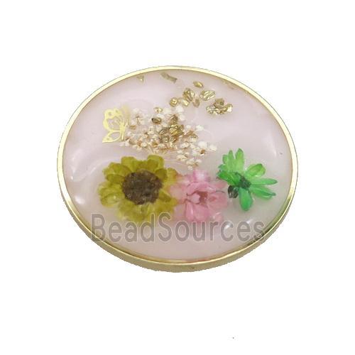 Pink Resin Circle Pendant Flower