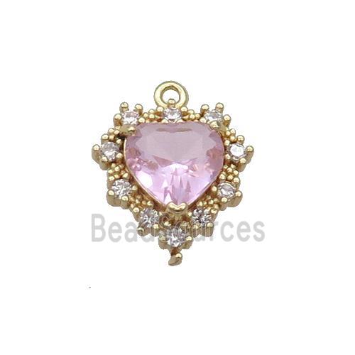 Copper Heart Pendant Pave Pink Crystal Glass Gold Plated