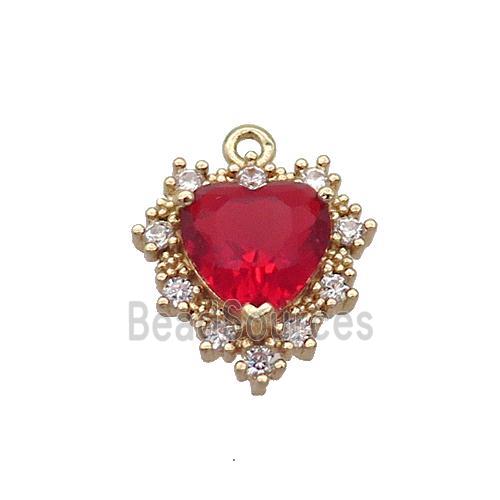 Copper Heart Pendant Pave Red Crystal Glass Gold Plated