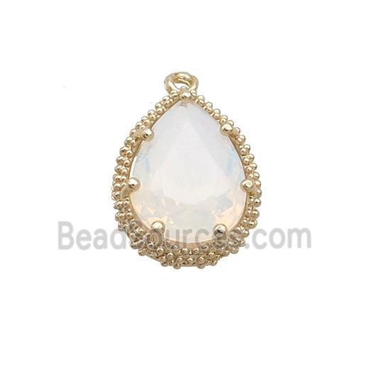 Copper Teardrop Pendant Pave White Crystal Glass Gold Plated