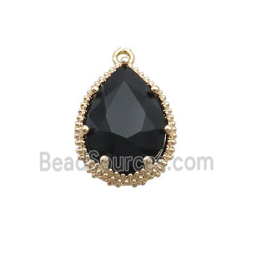 Copper Teardrop Pendant Pave Black Crystal Glass Gold Plated