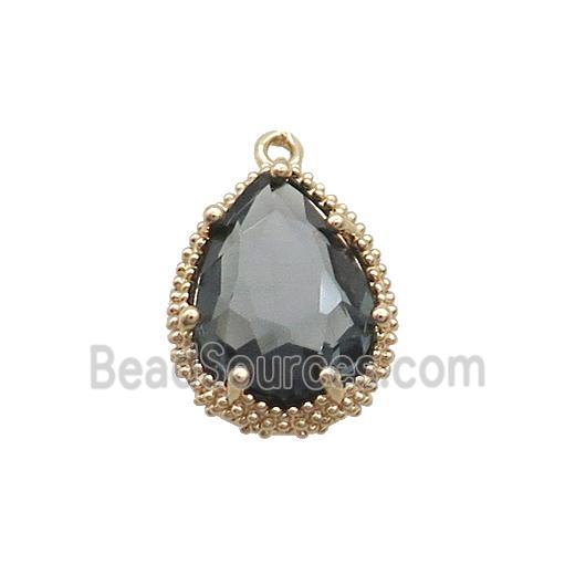 Copper Teardrop Pendant Pave Gray Crystal Glass Gold Plated