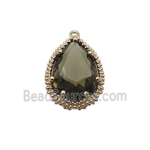 Copper Teardrop Pendant Pave Smoky Crystal Glass Gold Plated