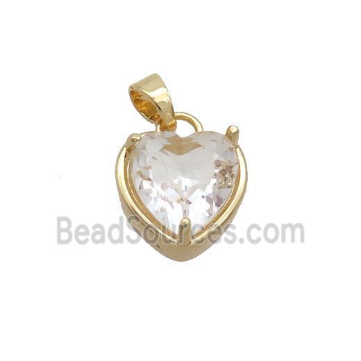 Copper Heart Pendant Pave Clear Crystal Glass Gold Plated