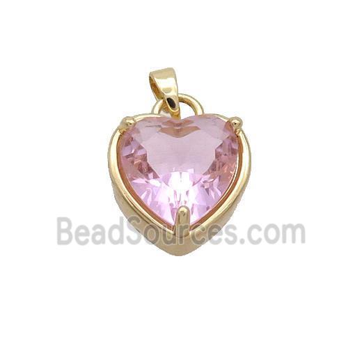 Copper Heart Pendant Pave Pink Crystal Glass Gold Plated