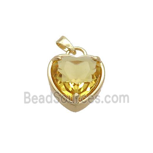 Copper Heart Pendant Pave Yellow Crystal Glass Gold Plated