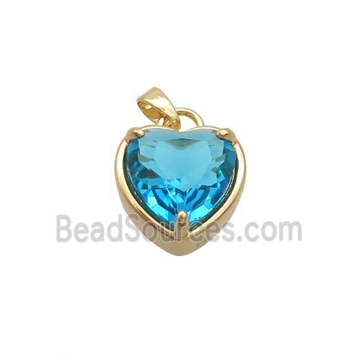 Copper Heart Pendant Pave Blue Crystal Glass Gold Plated