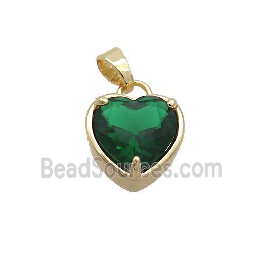 Copper Heart Pendant Pave Green Crystal Glass Gold Plated