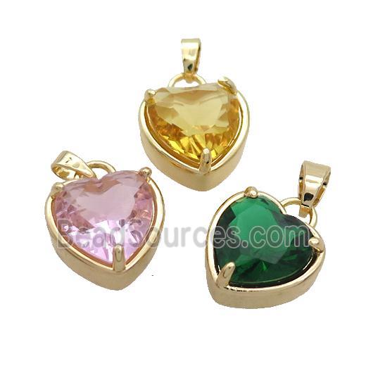 Copper Heart Pendant Pave Crystal Glass Gold Plated Mixed