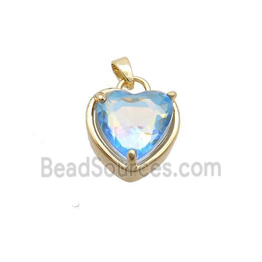 Copper Heart Pendant Pave Blue Crystal Glass Gold Plated