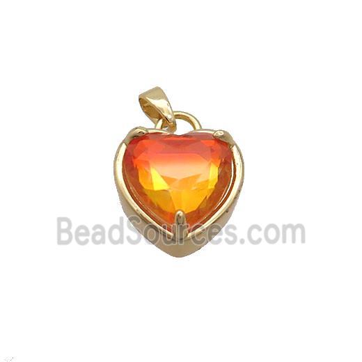 Copper Heart Pendant Pave Orange Crystal Glass Gold Plated