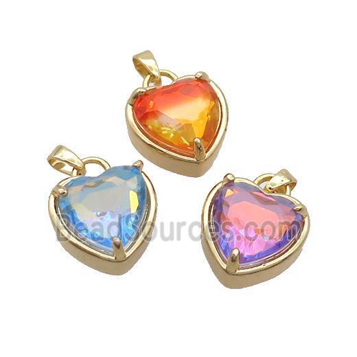 Copper Heart Pendant Pave Crystal Glass Gold Plated Mixed