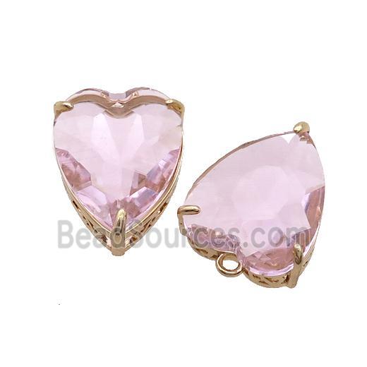 Copper Heart Pendant Pave Pink Crystal Glass Gold Plated