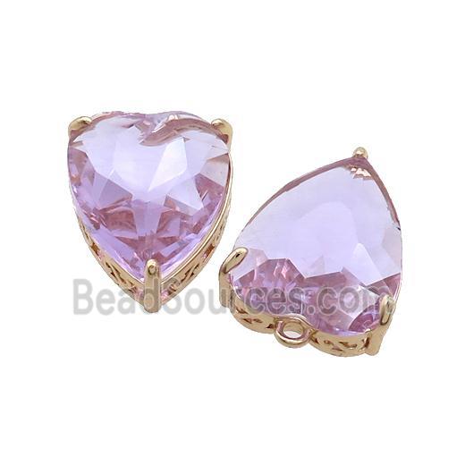 Copper Heart Pendant Pave Purple Crystal Glass Gold Plated