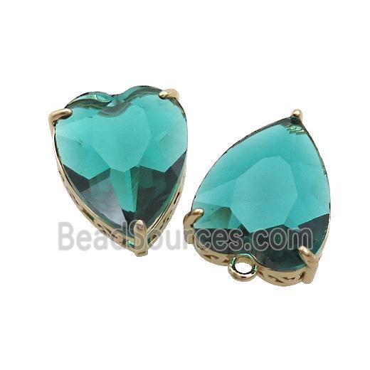 Copper Heart Pendant Pave Green Crystal Glass Gold Plated