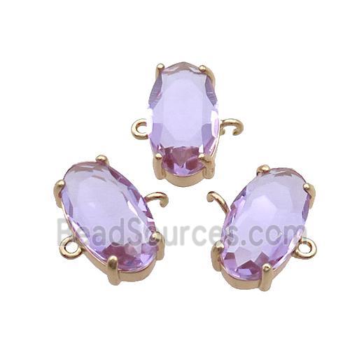 Copper Oval Connector Pave Purple Crystal Glass Gold Plated