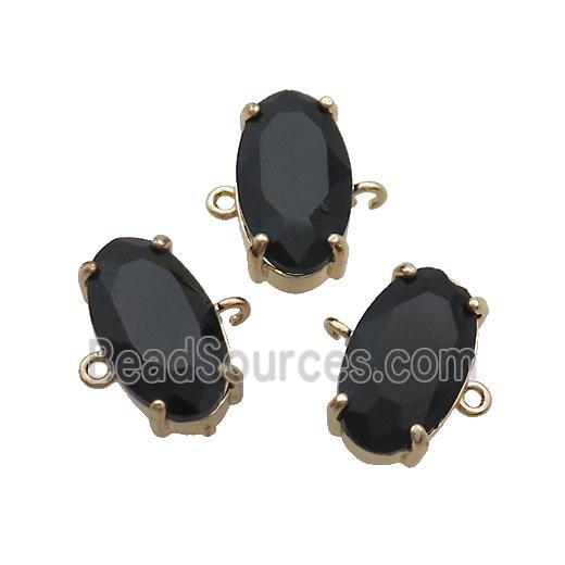 Copper Oval Connector Pave Black Crystal Glass Gold Plated