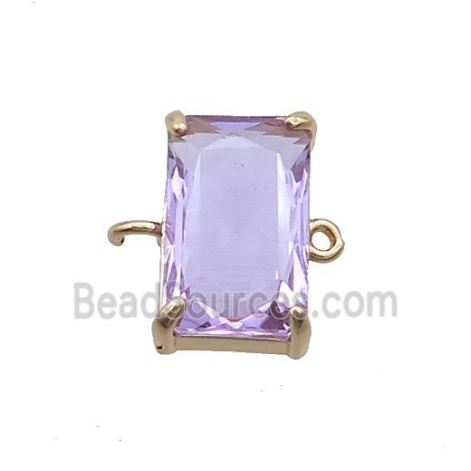 Copper Rectangle Connector Pave Purple Crystal Glass Gold Plated