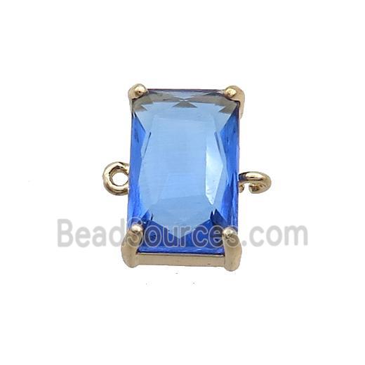 Copper Rectangle Connector Pave Blue Crystal Glass Gold Plated