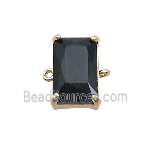 Copper Rectangle Connector Pave Black Crystal Glass Gold Plated