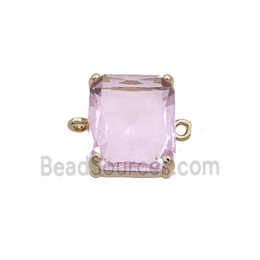 Copper Rectangle Connector Pave Pink Crystal Glass Gold Plated