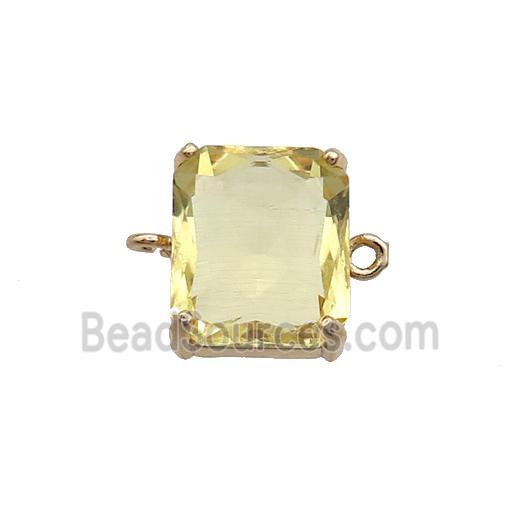 Copper Rectangle Connector Pave Yellow Crystal Glass Gold Plated