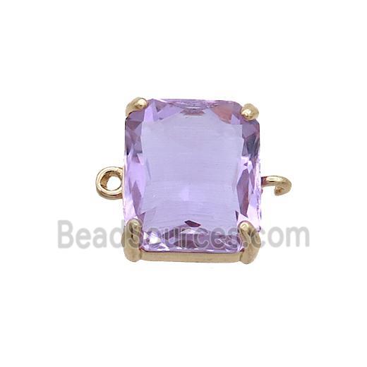 Copper Rectangle Connector Pave Purple Crystal Glass Gold Plated