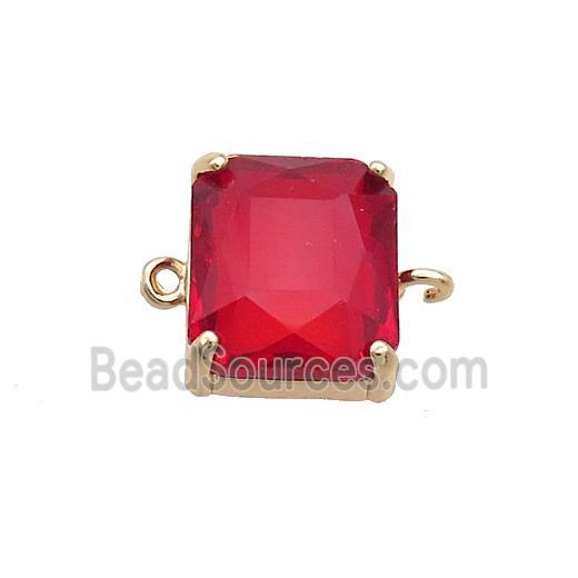 Copper Rectangle Connector Pave Red Crystal Glass Gold Plated