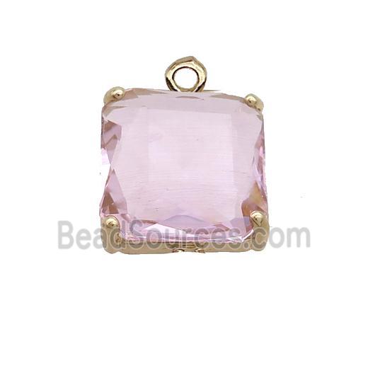 Copper Square Pendant Pave Pink Crystal Glass Gold Plated