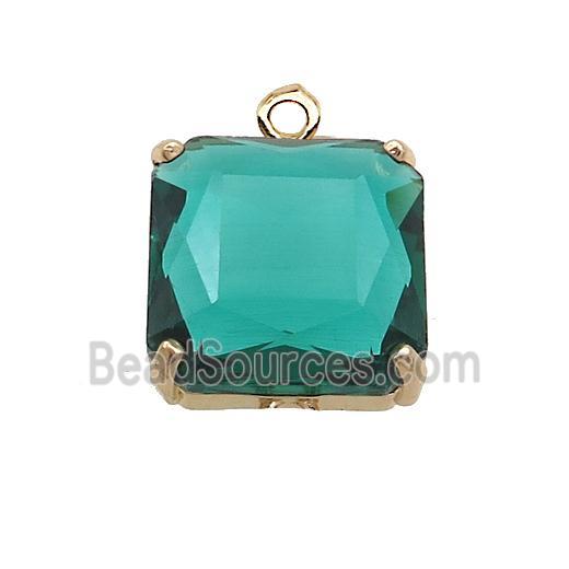 Copper Square Pendant Pave Green Crystal Glass Gold Plated