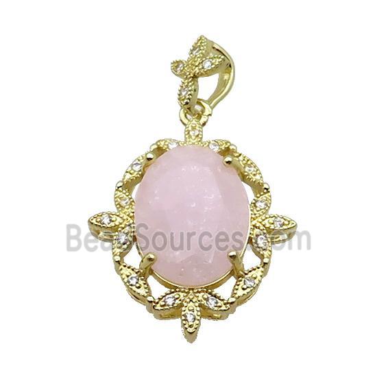 Copper Pendant Pave Pink Crystal Glass Oval Gold Plated