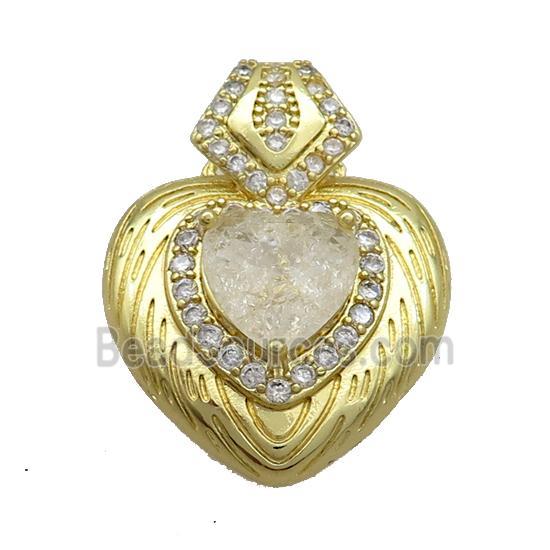 Copper Pendant Pave Clear Crystal Glass Heart Gold Plated