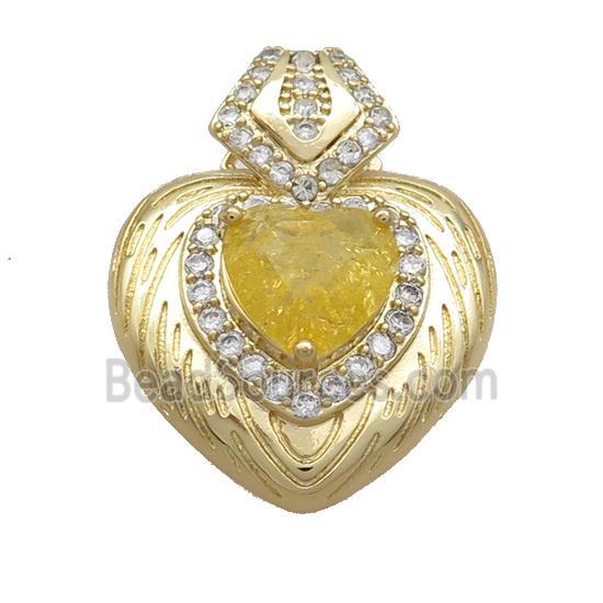 Copper Pendant Pave Yellow Crystal Glass Heart Gold Plated