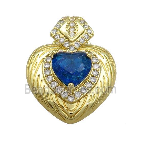 Copper Pendant Pave Blue Crystal Glass Heart Gold Plated