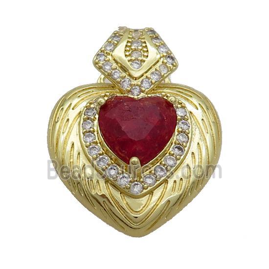 Copper Pendant Pave Red Crystal Glass Heart Gold Plated