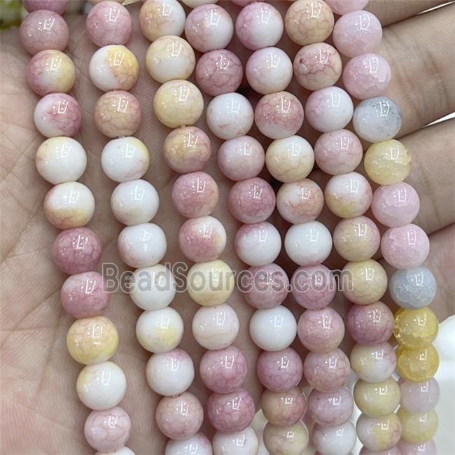 Ceramic Glass Beads Smooth Round Pink Yellow