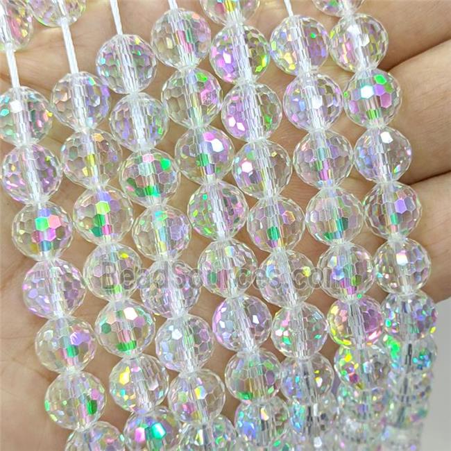 Chinese Crystal Glass Beads Clear Electroplated Faceted Round