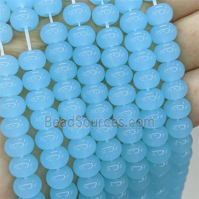 Jadeite Glass Beads Blue Dye Smooth Rondelle