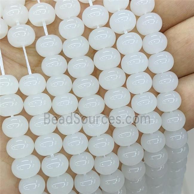 Jadeite Glass Beads White Dye Smooth Rondelle