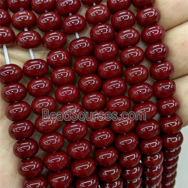 Jadeite Glass Beads DarkRed Dye Smooth Rondelle