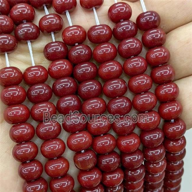 Jadeite Glass Beads DeepRed Dye Smooth Rondelle