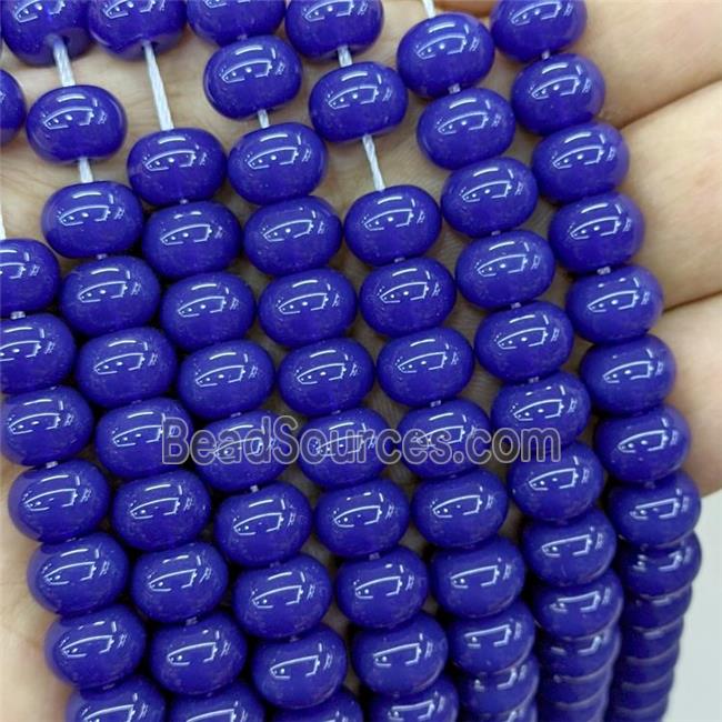Jadeite Glass Beads Deepblue Dye Smooth Rondelle