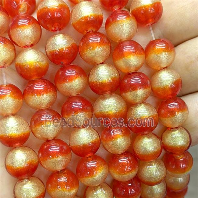 Red Foil Glass Round Beads Smooth