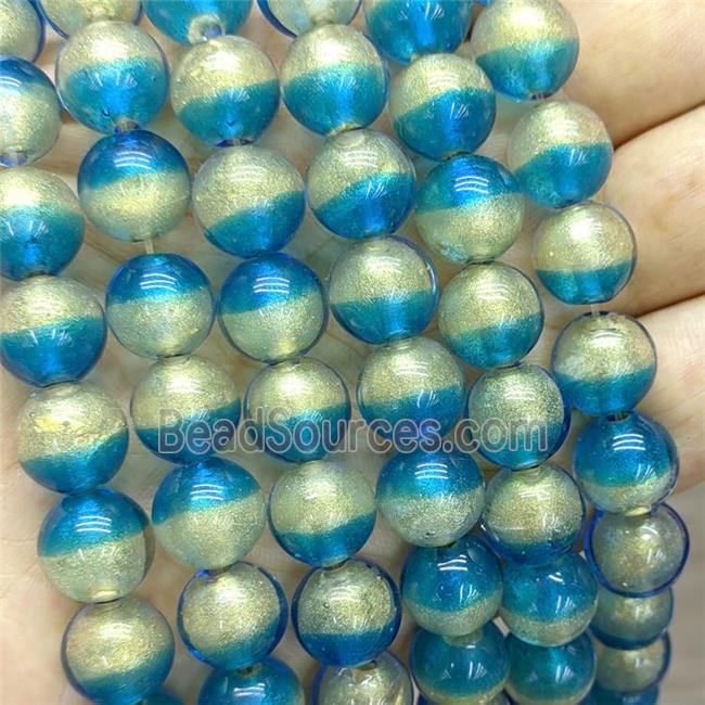 Aqua Foil Glass Round Beads Smooth