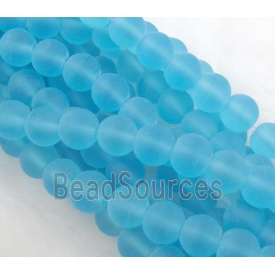 sea glass beads, round, matte, aqua